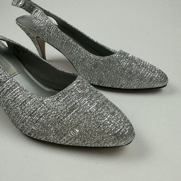 Pierre Dumas Designer Collection Silver Metallic Sling Back Heel Pointed 8.5M - Picture 7 of 13